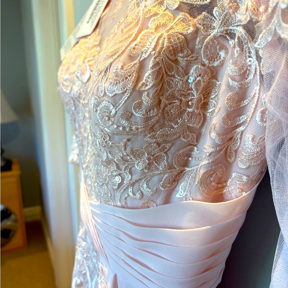 Beautiful Pink 3/4 Sleeve Beaded Lace Gown NWT - Picture 6 of 16